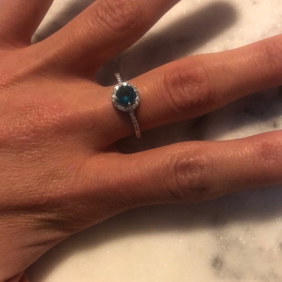 STERLING Silver Blue & White CZ Halo Engagement Statement Ring Sz 9.75 - Picture 8 of 12